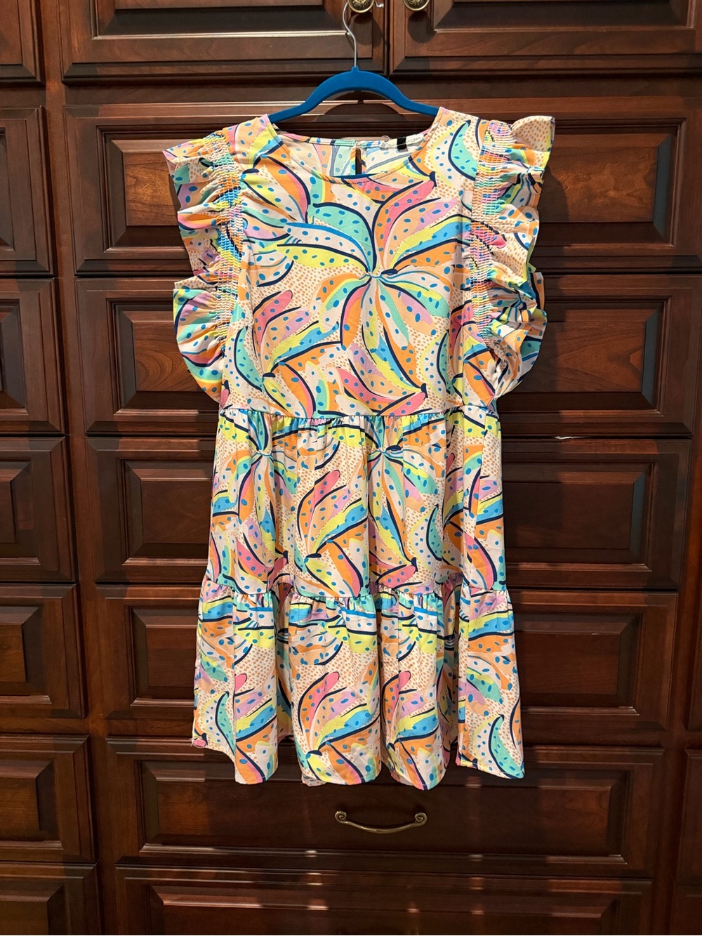Casual Multicolor Ruffle Sleeve Tiered Day Dress